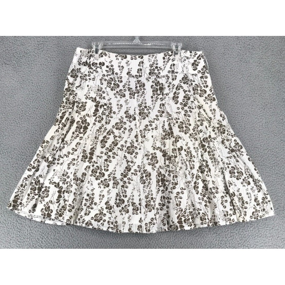 Alex Marie Flared Skirt Women Size 14 Lined 100% Cotton White Brown Floral